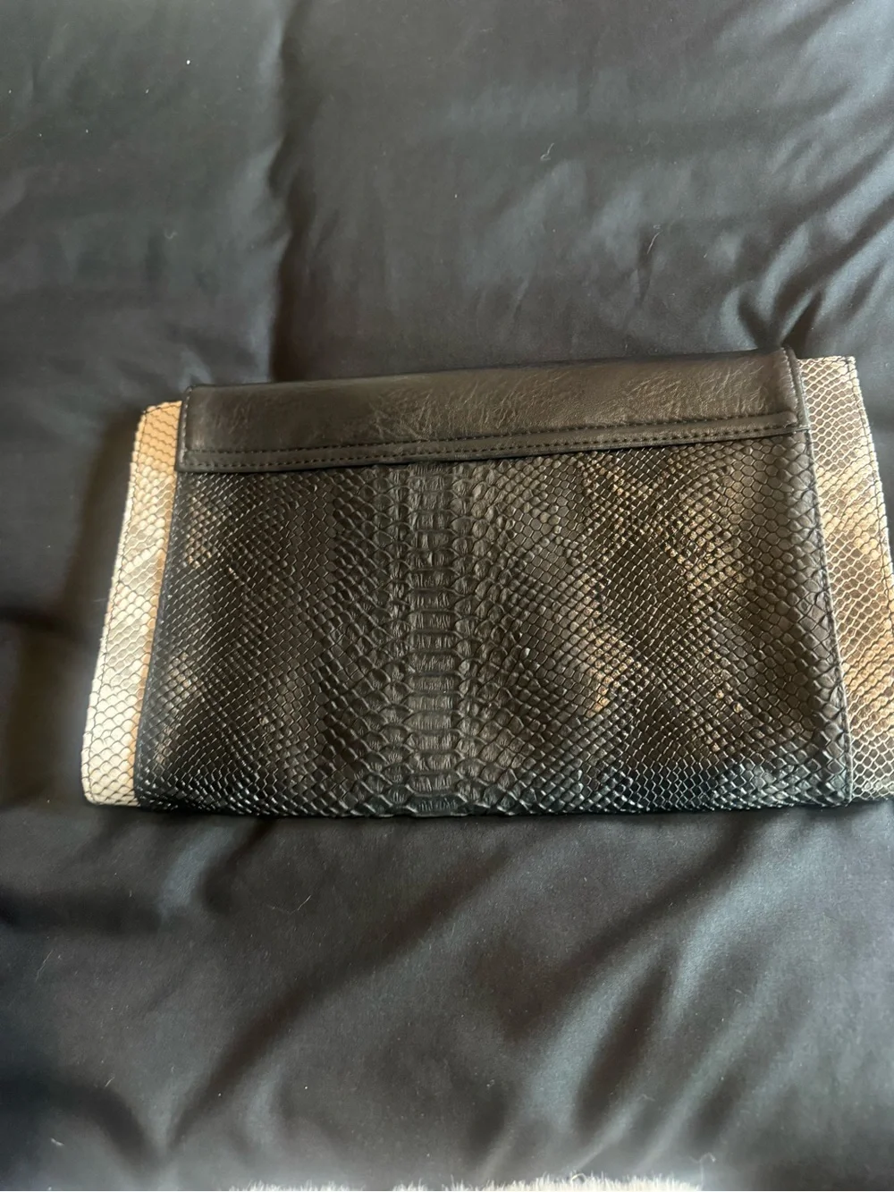 Classic Black Snake-Texture Envelope Clutch